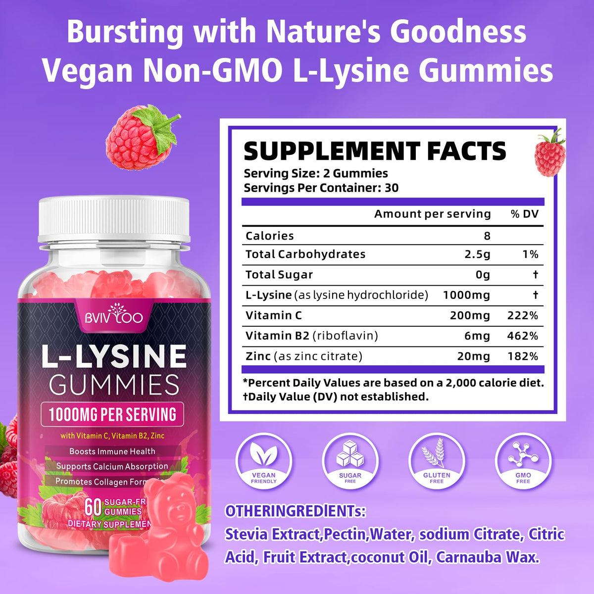 BVIVLOO L-Lysine Gummies 1000mg vue de côté