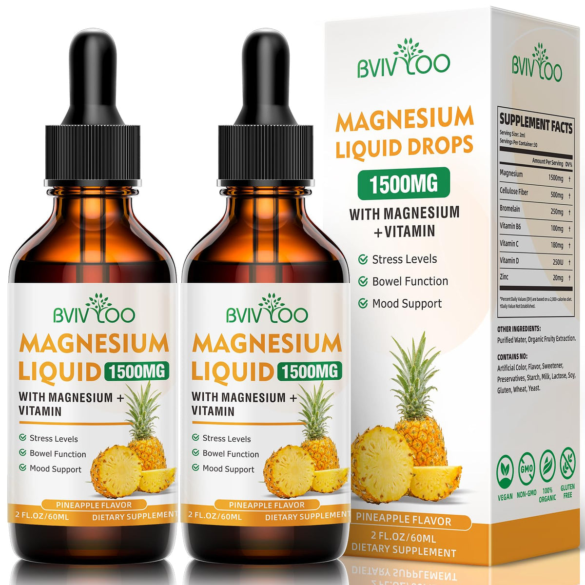 BVIVLOO Magnésium Glycinate Liquide 2 Pack 272g vue de face