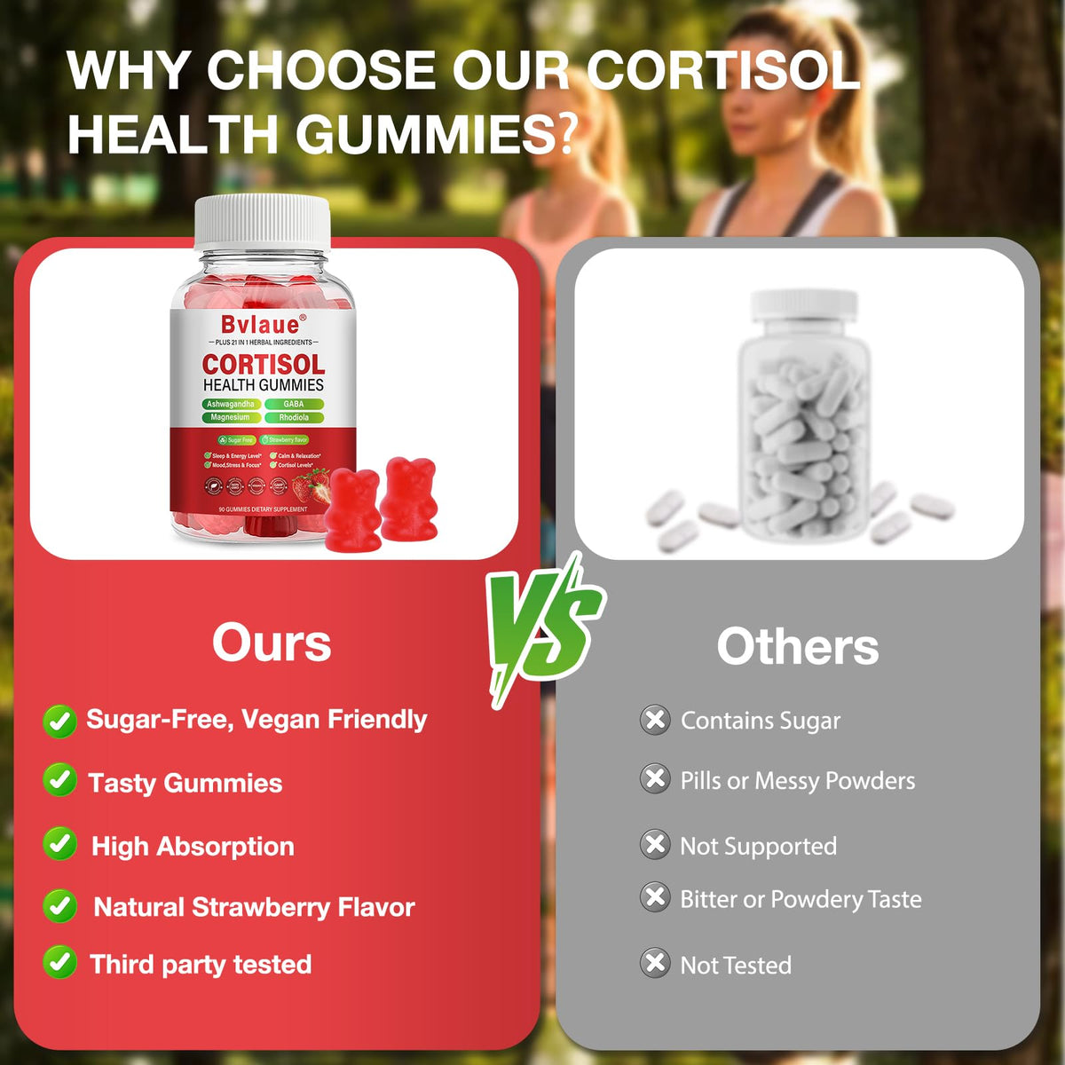 Bvlaue Cortisol Gummies gummies sur une table en bois