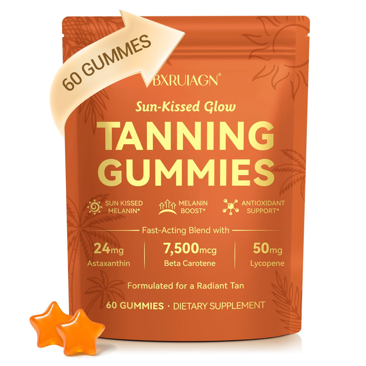 BXRUIAGN Gummies Autobronzantes 60 Comp. packaging front view