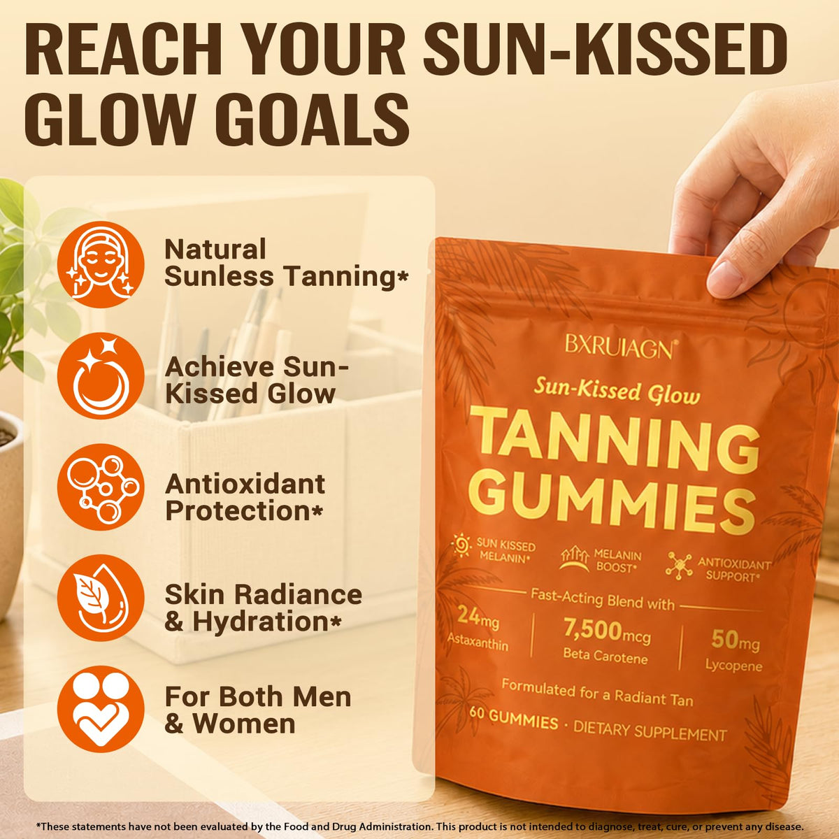 BXRUIAGN Gummies Autobronzantes inside resealable pouch