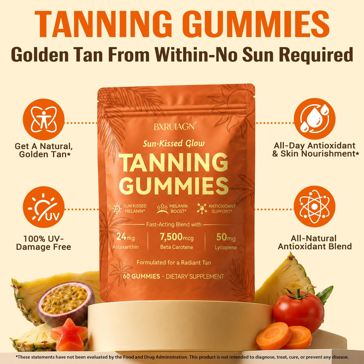 BXRUIAGN Gummies Autobronzantes with tropical fruit flavors