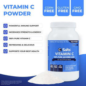 C-Salts Poudre d'Acide Ascorbique 1000mg sur une table en bois