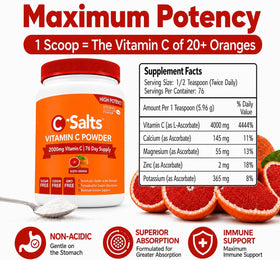 C-Salts Poudre de Vitamine C - Étiquette avec informations nutritionnelles