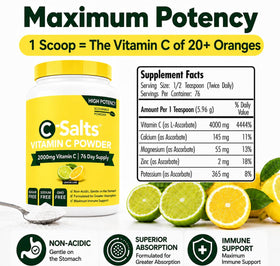 C-Salts Poudre de Vitamine C Tamponnée 227g étiquette détaillée