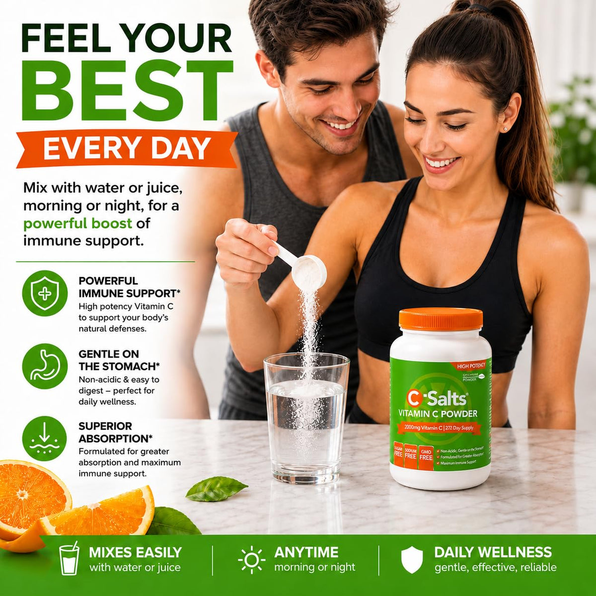 C-Salts Poudre de Vitamine C Tamponnée 26oz avec étiquette détaillée