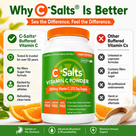 C-Salts Poudre de Vitamine C Tamponnée 26oz avec un verre d'eau