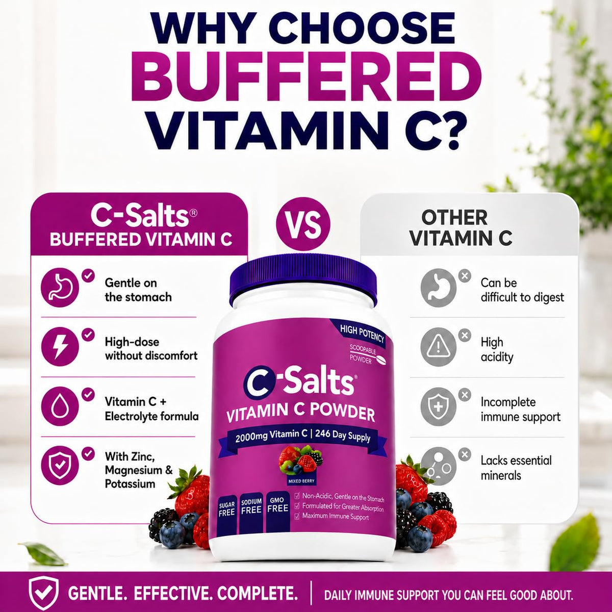 C-Salts Poudre de Vitamine C Tamponnée 26oz contenant ouvert