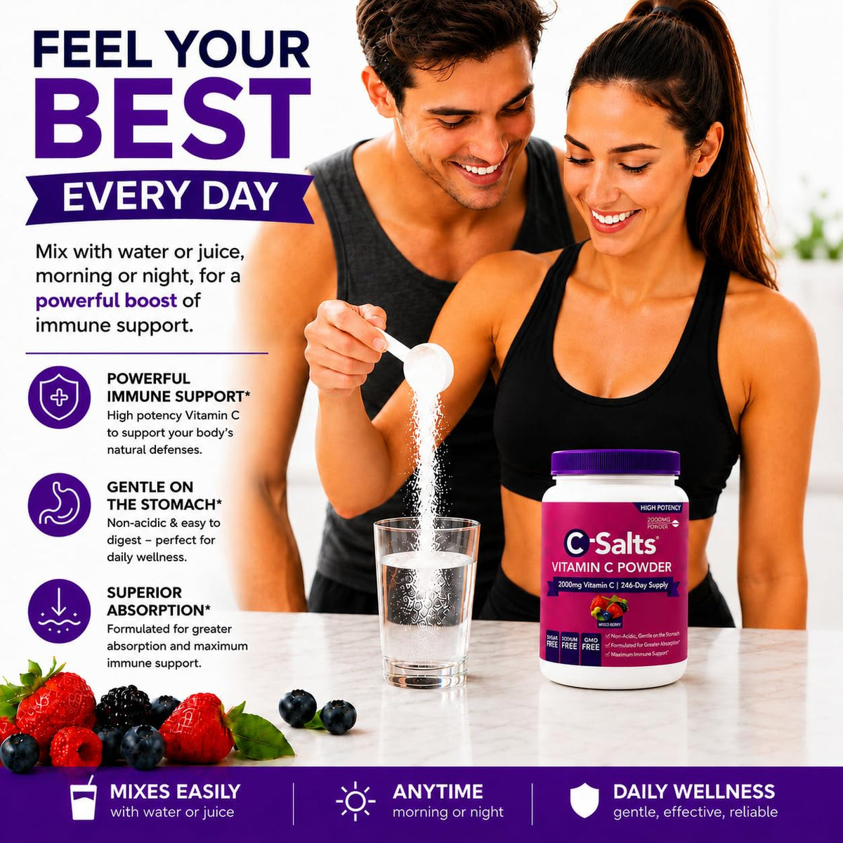 C-Salts Poudre de Vitamine C Tamponnée 26oz étiquette avec informations nutritionnelles