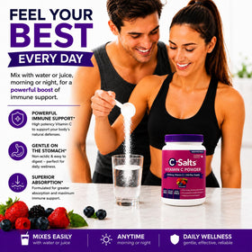 C-Salts Poudre de Vitamine C Tamponnée 26oz étiquette avec informations nutritionnelles