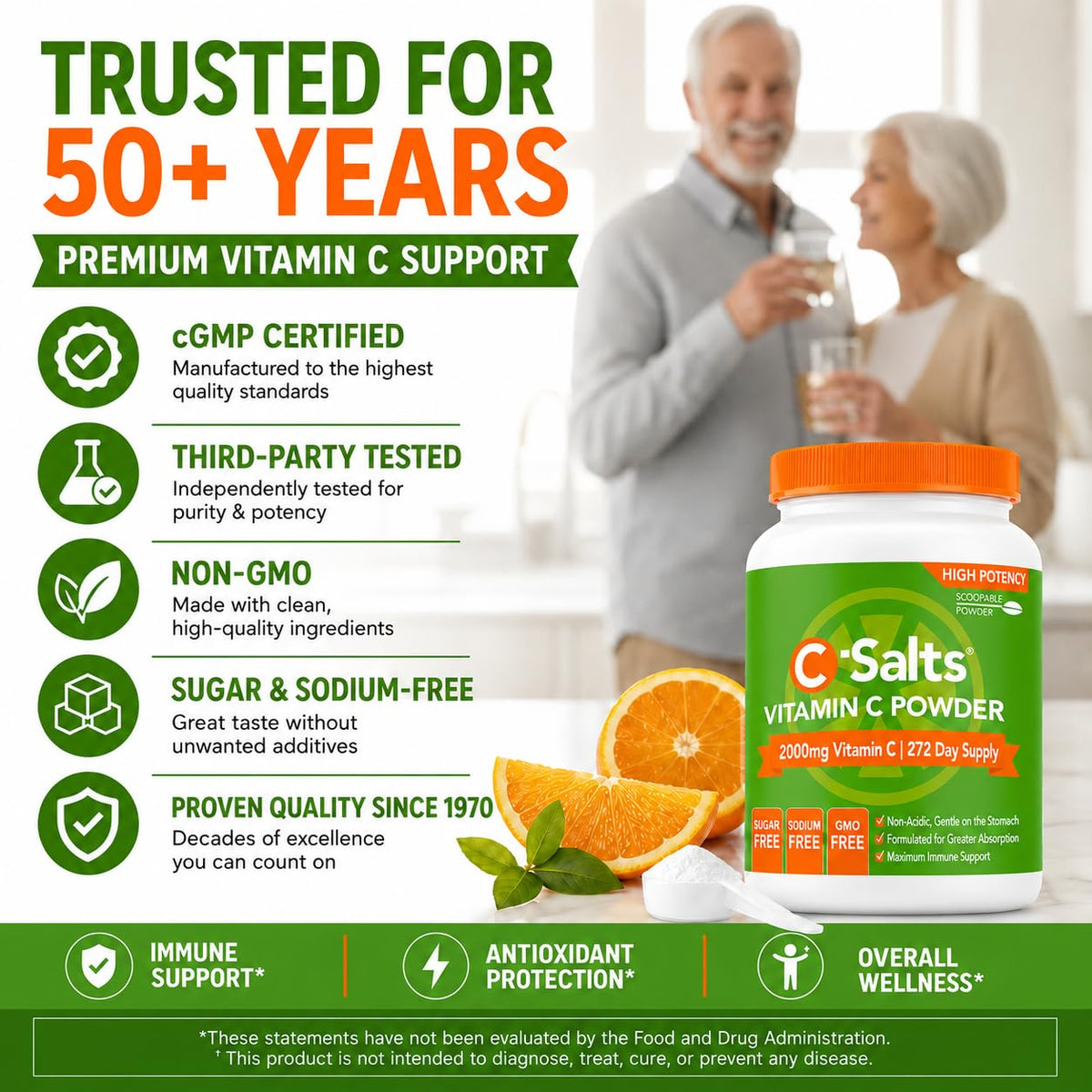 C-Salts Poudre de Vitamine C Tamponnée 26oz sur une table en bois