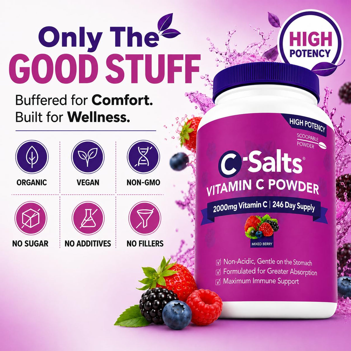 C-Salts Poudre de Vitamine C Tamponnée 26oz vue arrière