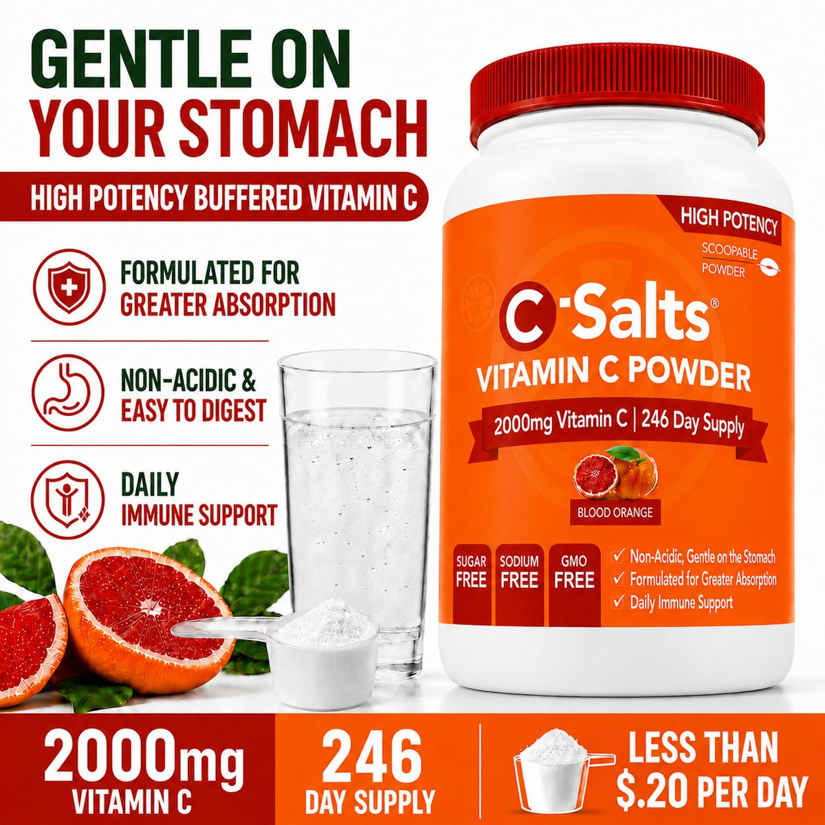 C-Salts Poudre de Vitamine C Tamponnée 789g avec cuillère doseuse