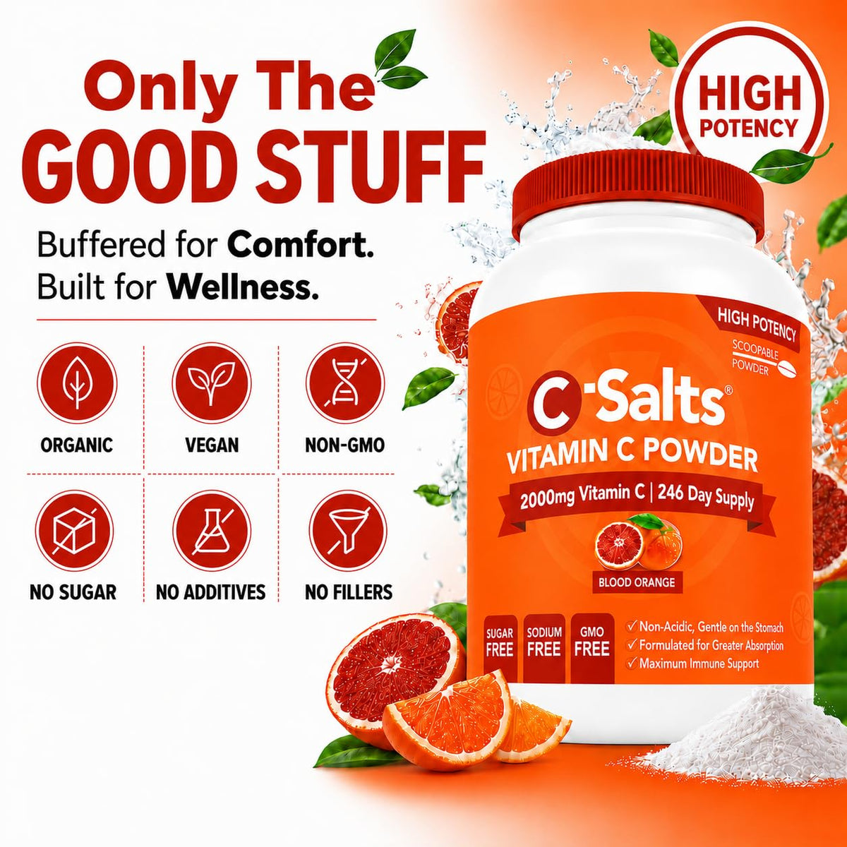 C-Salts Poudre de Vitamine C Tamponnée 789g en mélange dans un smoothie