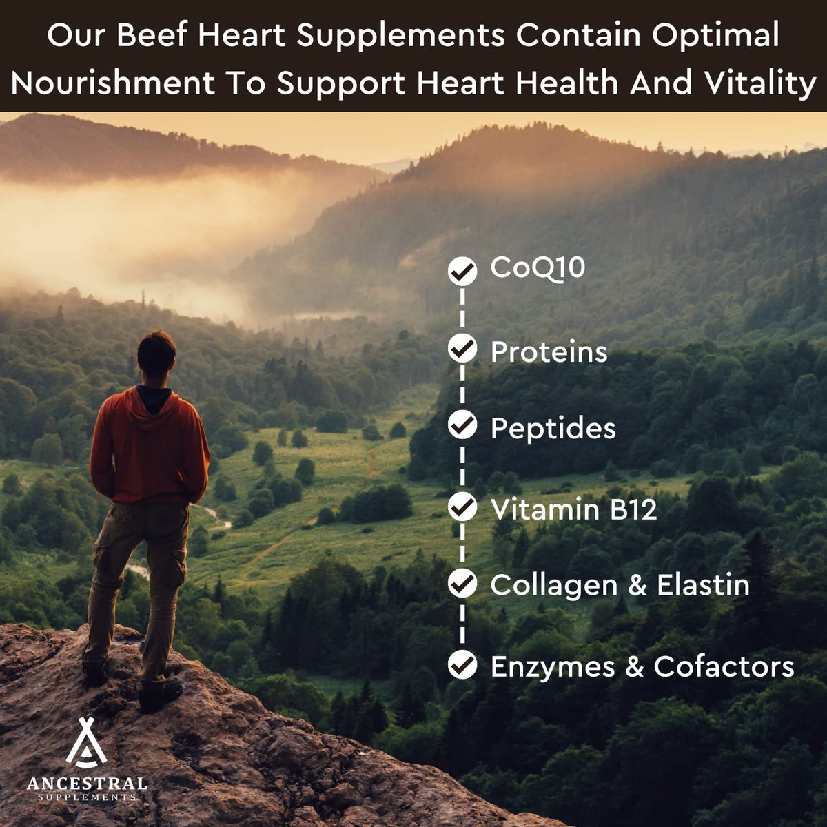 Cœur de Bœuf Ancestral Supplements, capsules sur fond blanc