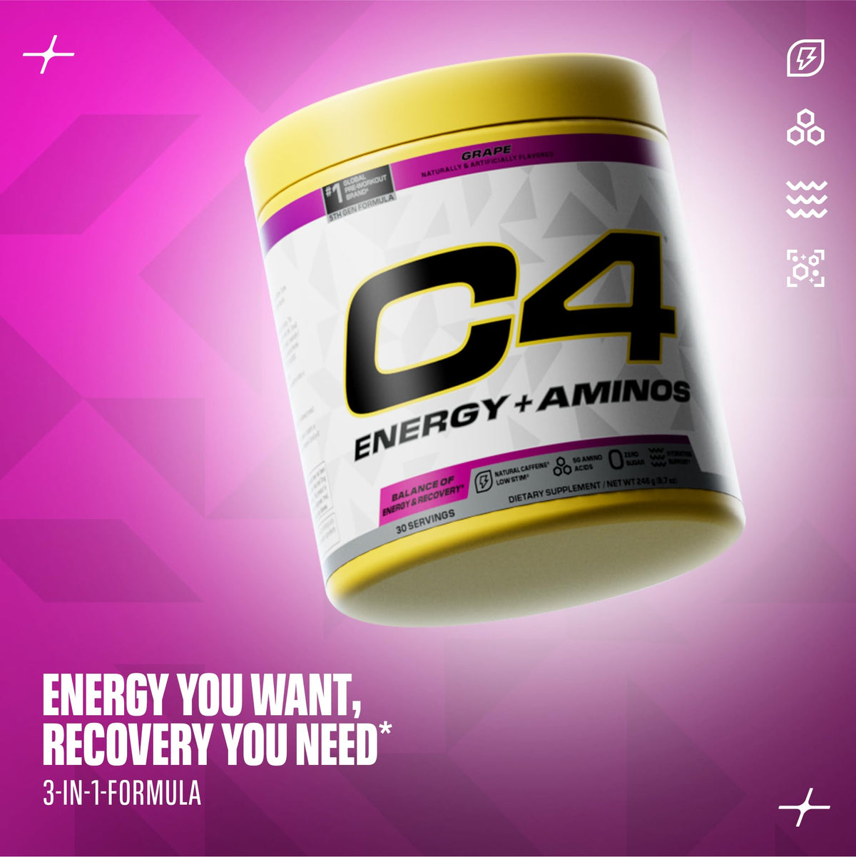 C4 Energy + Aminos poudre 308g dans un environnement sportif