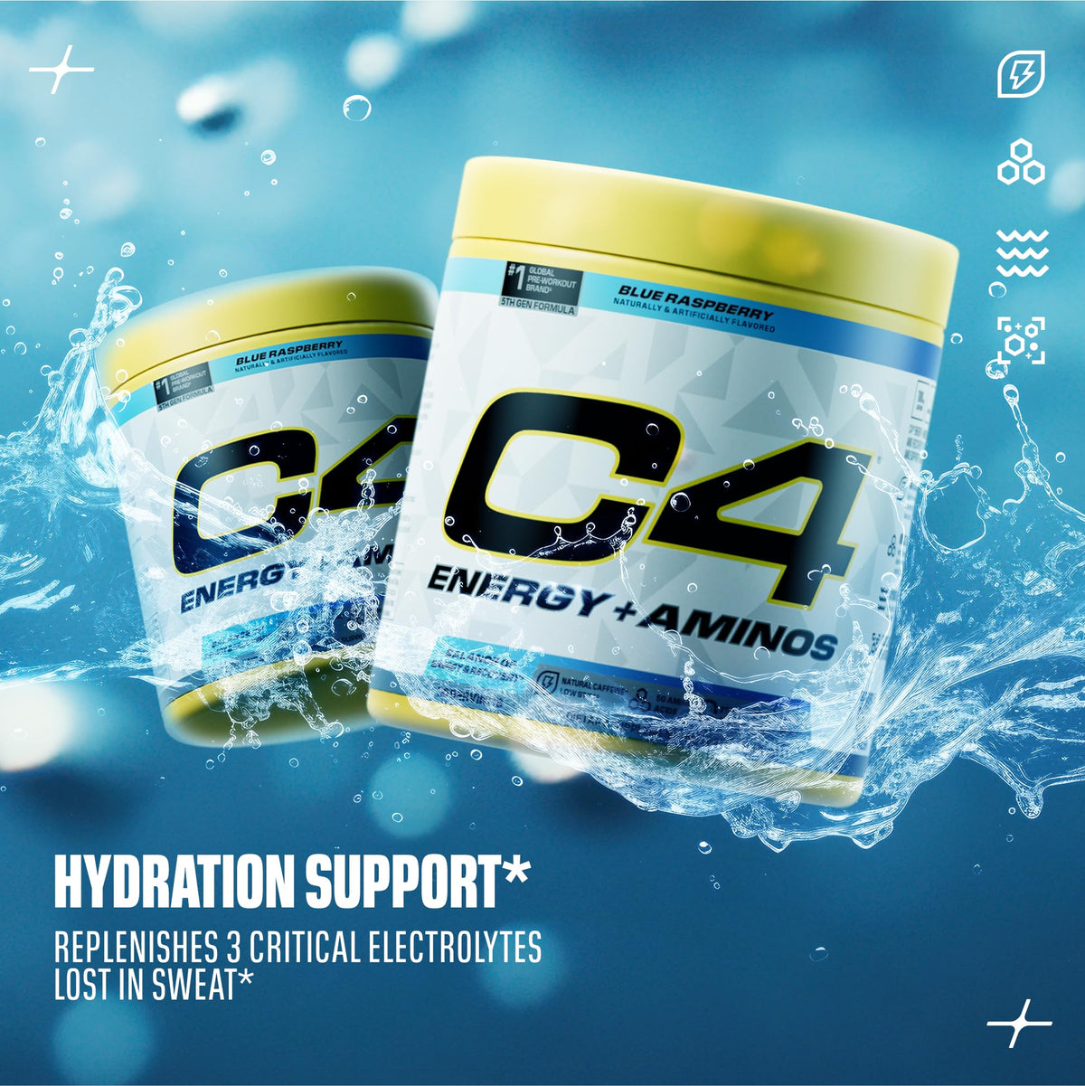 C4 Energy + Aminos Poudre 308g dans un environnement sportif dynamique