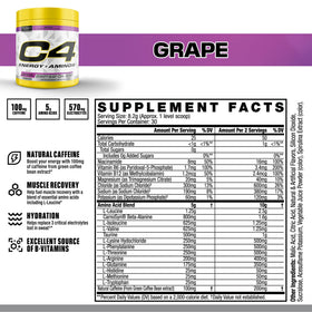 C4 Energy + Aminos poudre 308g vue arrière avec informations nutritionnelles