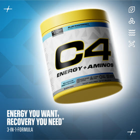 C4 Energy + Aminos Poudre 308g vue de dos avec détails d'emballage