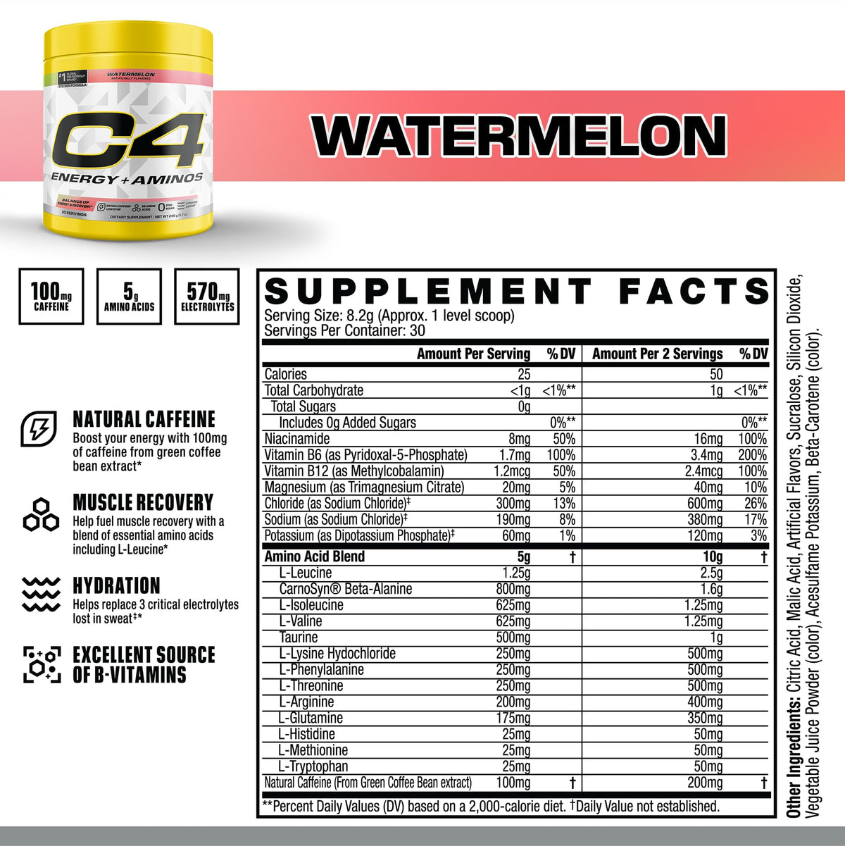C4 Energy + Aminos Poudre 335g avec cuillère doseuse