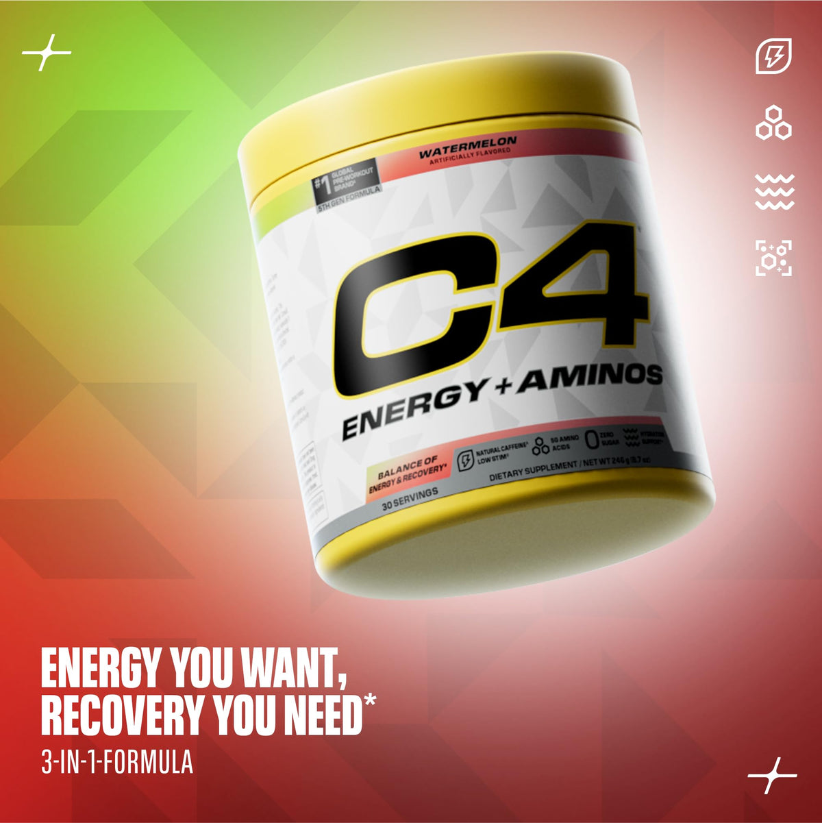 C4 Energy + Aminos Poudre 335g en préparation d'une boisson