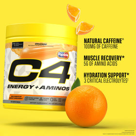 C4 Energy + Aminos Poudre contenant ouvert avec cuillère