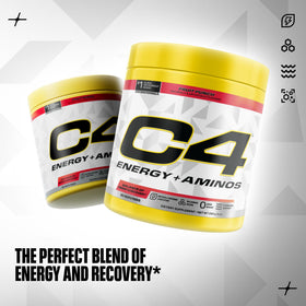 C4 Energy + Aminos poudre fruit punch en mélange dans un shaker