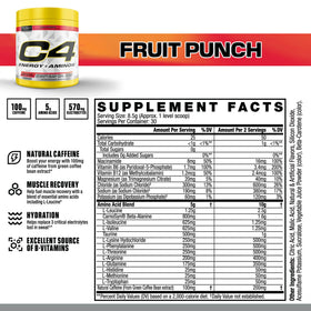 C4 Energy + Aminos poudre fruit punch en usage avec verre