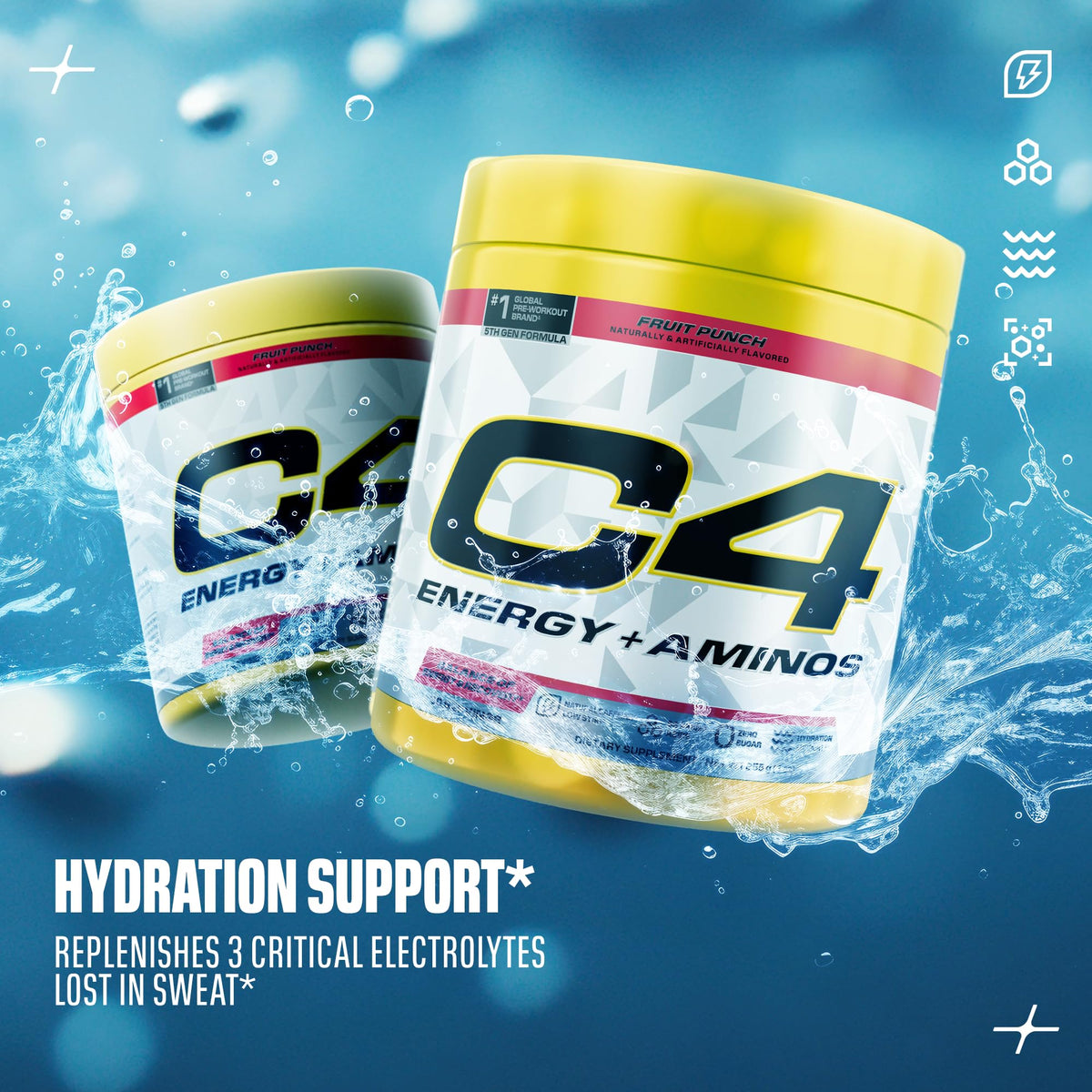 C4 Energy + Aminos poudre fruit punch sur fond blanc