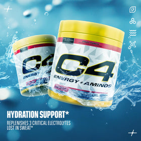 C4 Energy + Aminos poudre fruit punch sur fond blanc