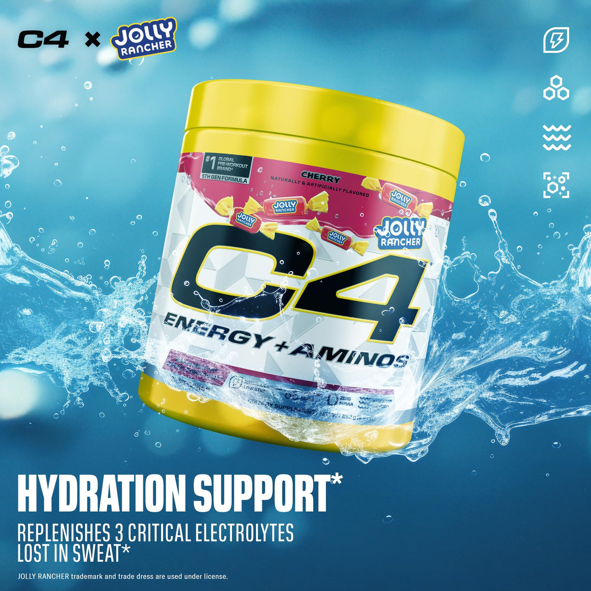 C4 Energy + Aminos Poudre Jolly Rancher Cerise avec cuillère doseuse