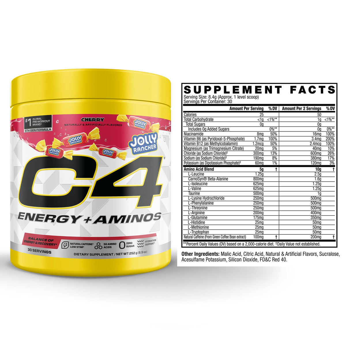 C4 Energy + Aminos Poudre Jolly Rancher Cerise emballage