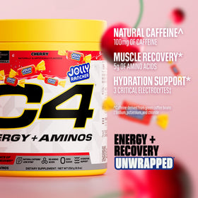 C4 Energy + Aminos Poudre Jolly Rancher Cerise en poudre dans un verre
