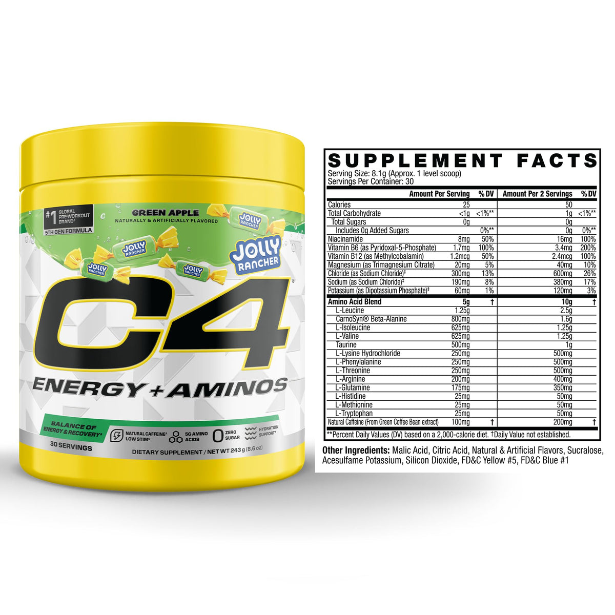 C4 Energy + Aminos Poudre Jolly Rancher Pomme Verte emballage