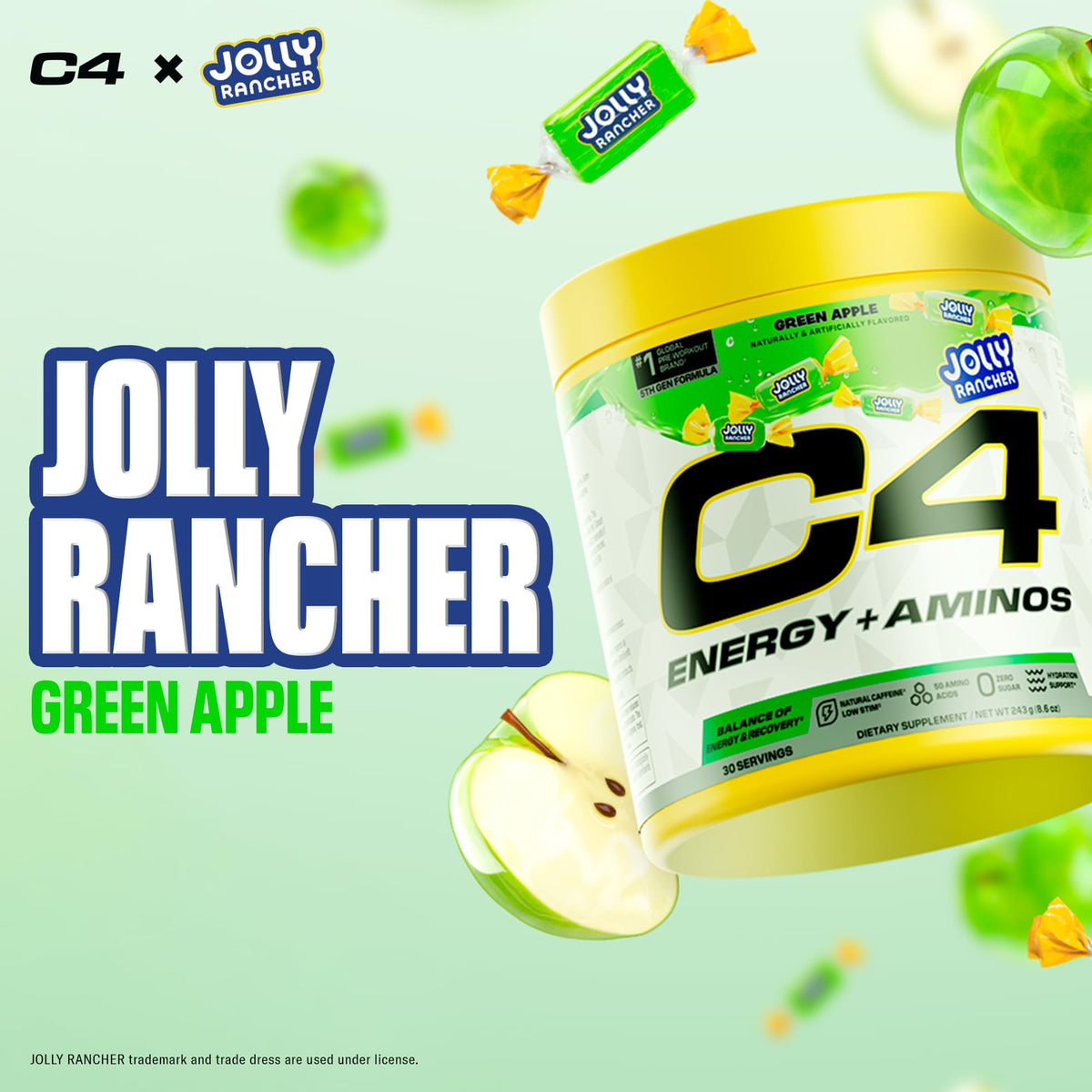 C4 Energy + Aminos Poudre Jolly Rancher Pomme Verte en poudre