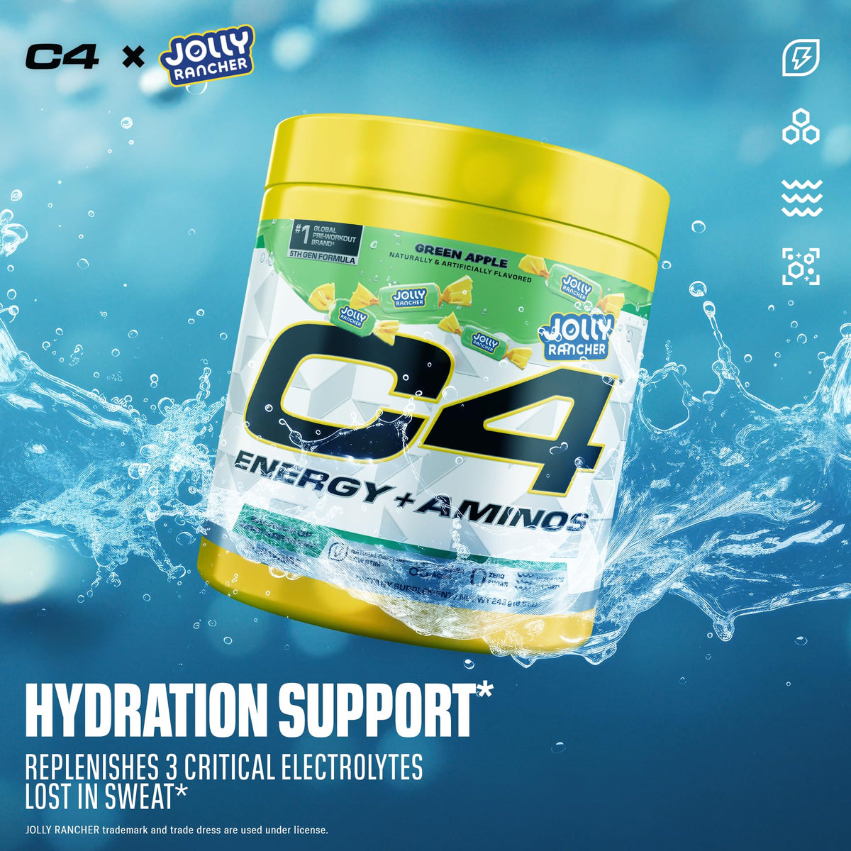 C4 Energy + Aminos Poudre Jolly Rancher Pomme Verte en utilisation