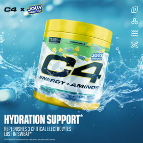 C4 Energy + Aminos Poudre Jolly Rancher Pomme Verte en utilisation