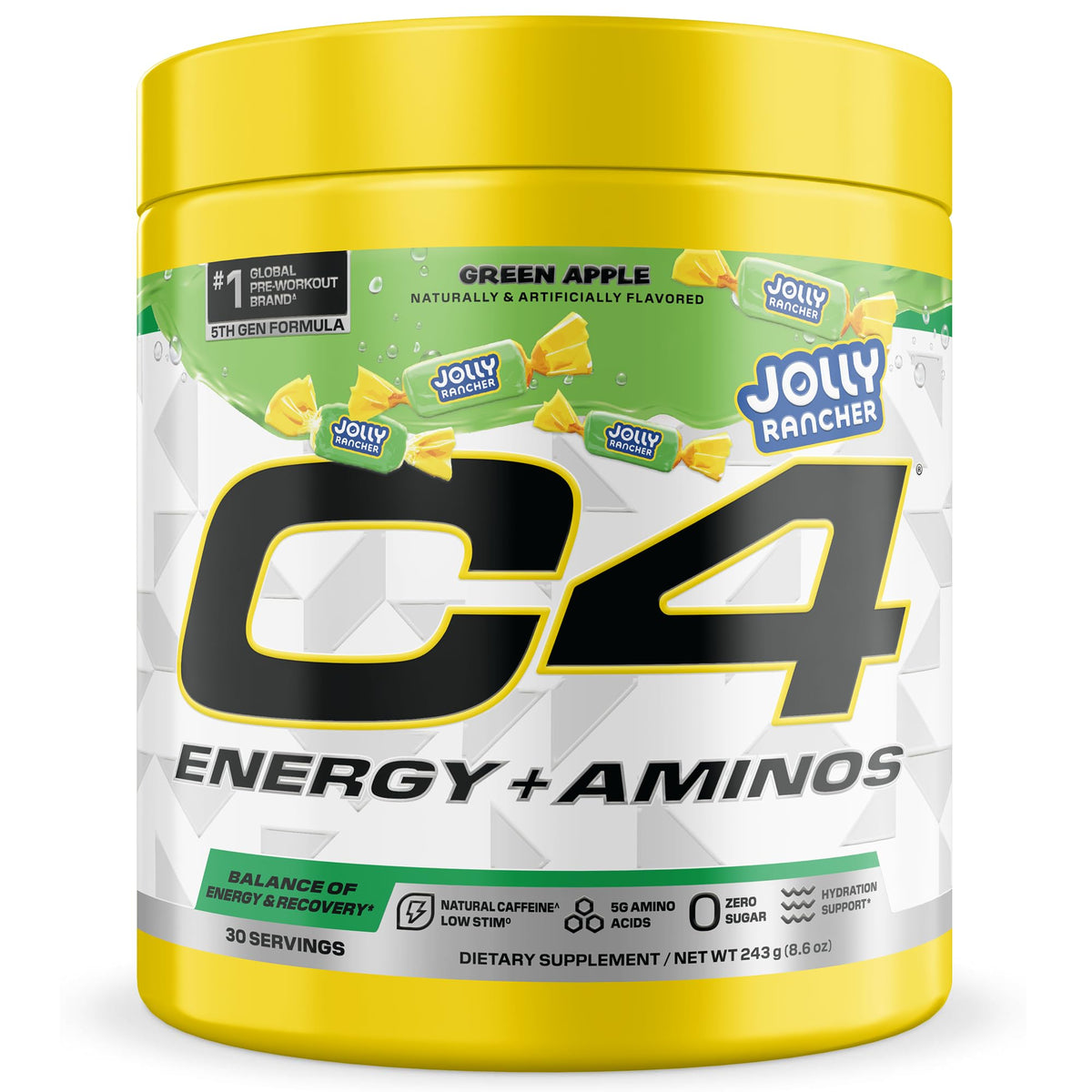 C4 Energy + Aminos Poudre Jolly Rancher Pomme Verte vue de face