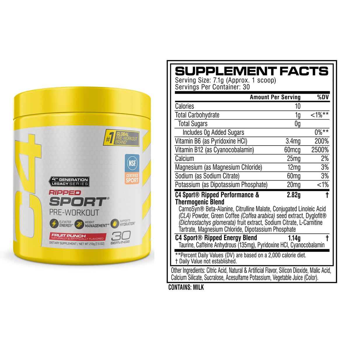 C4 Ripped Sport Pré-Workout 135mg Caféine Fruit Punch vue arrière