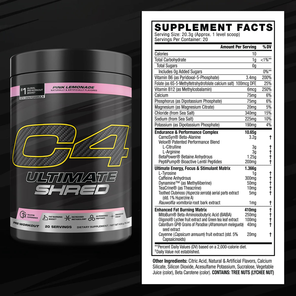 C4 Ultimate Pré-Workout 300mg Caféine en poudre dans un verre