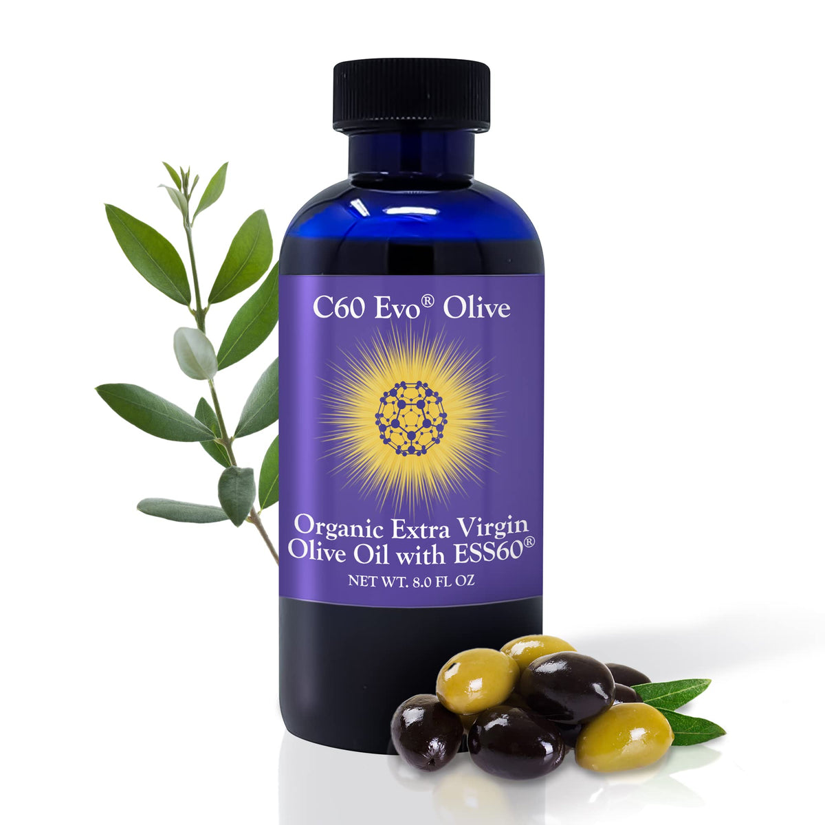 C60 Evo Complément Alimentaire C60 ESS60 Huile d'Olive Extra Vierge 8 oz - vue avant