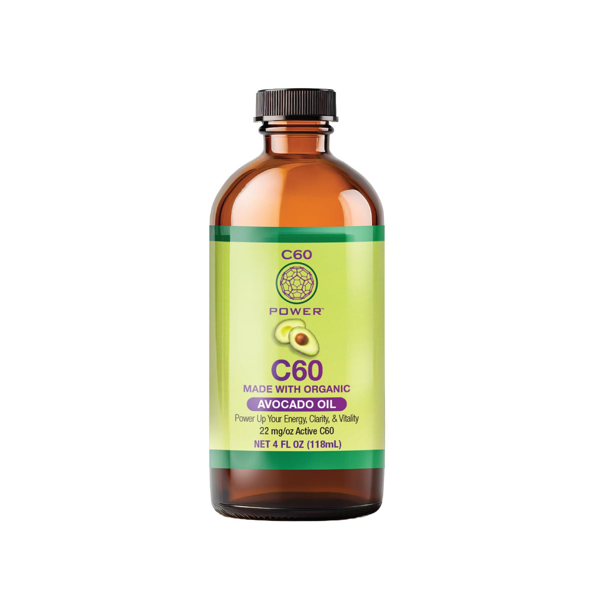 C60 Purple Power C60 dans l'huile d'avocat bio 4 Fl Oz vue de face