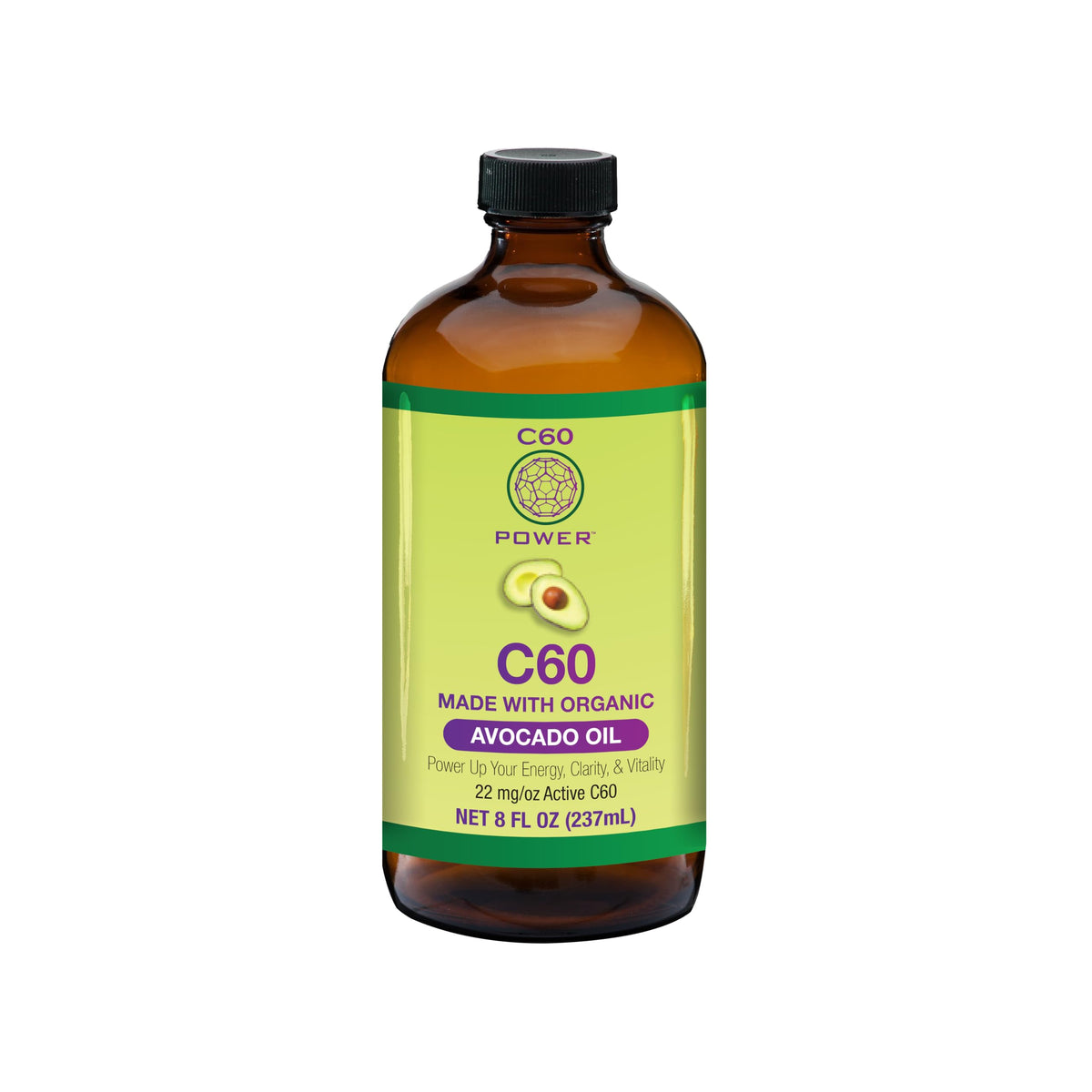 C60 Purple Power C60 en huile d'avocat bio 8 Fl Oz vue de face