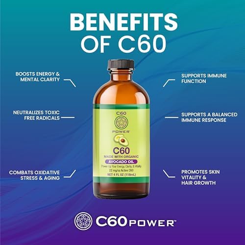 C60 Purple Power C60 huile d'avocat bio sur fond blanc