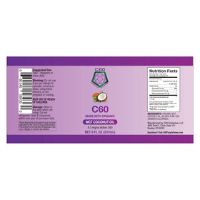 C60 Purple Power Huile de Coco MCT 472g sur une table