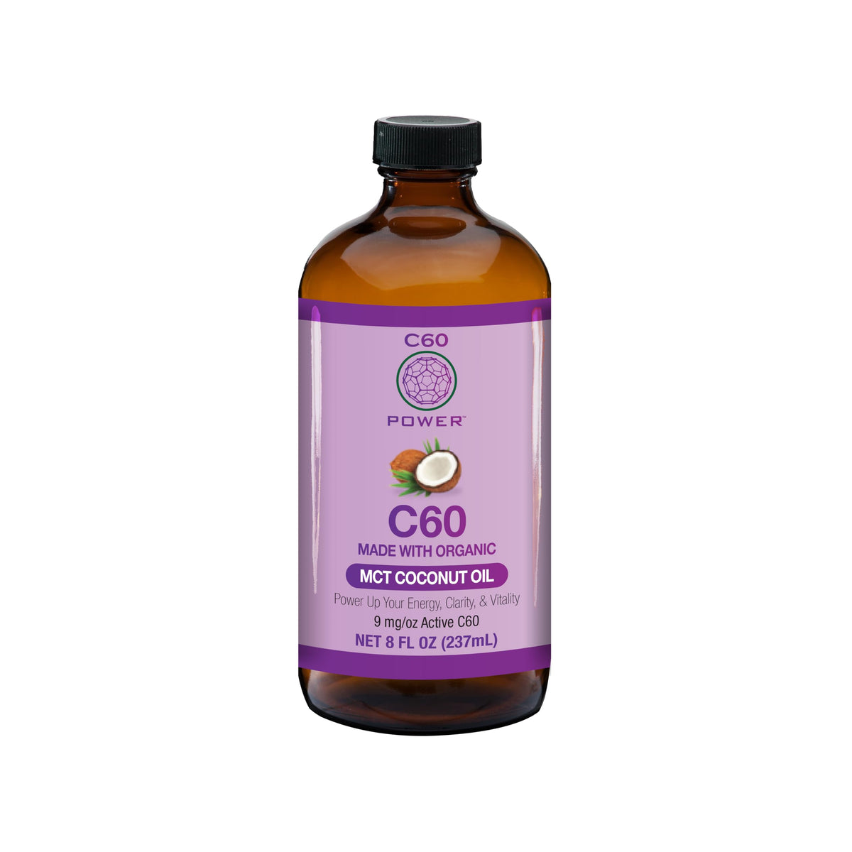 C60 Purple Power Huile de Coco MCT 472g vue de face
