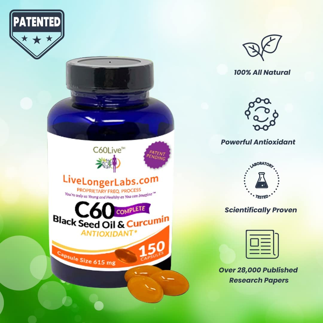 C60live C60 Complet gélules sur une surface blanche