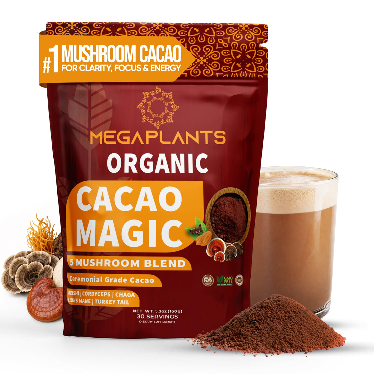 Cacao Magic MEGAPLANTS poudre de cacao aux champignons 159g vue de face