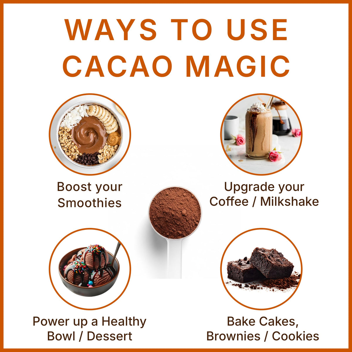 Cacao Magic MEGAPLANTS poudre de cacao dans un bol avec des ingrédients