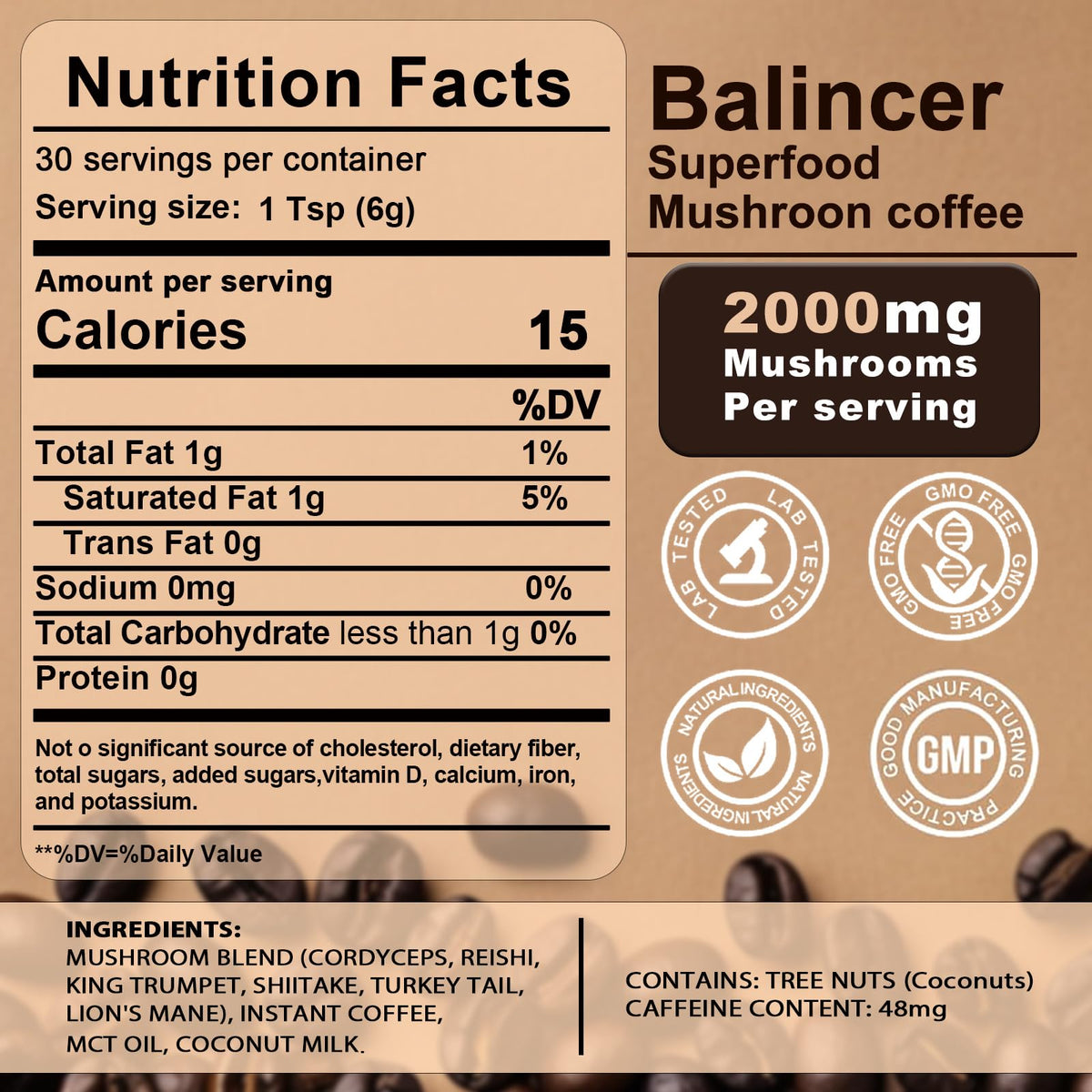 Café aux Champignons Balincer 200g - sachet arrière